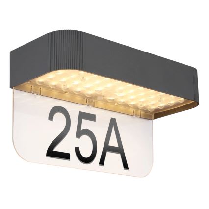 Globo - LED-solcellsdriven husnummerskylt LED/6W/3,7V IP54 1800 mAh