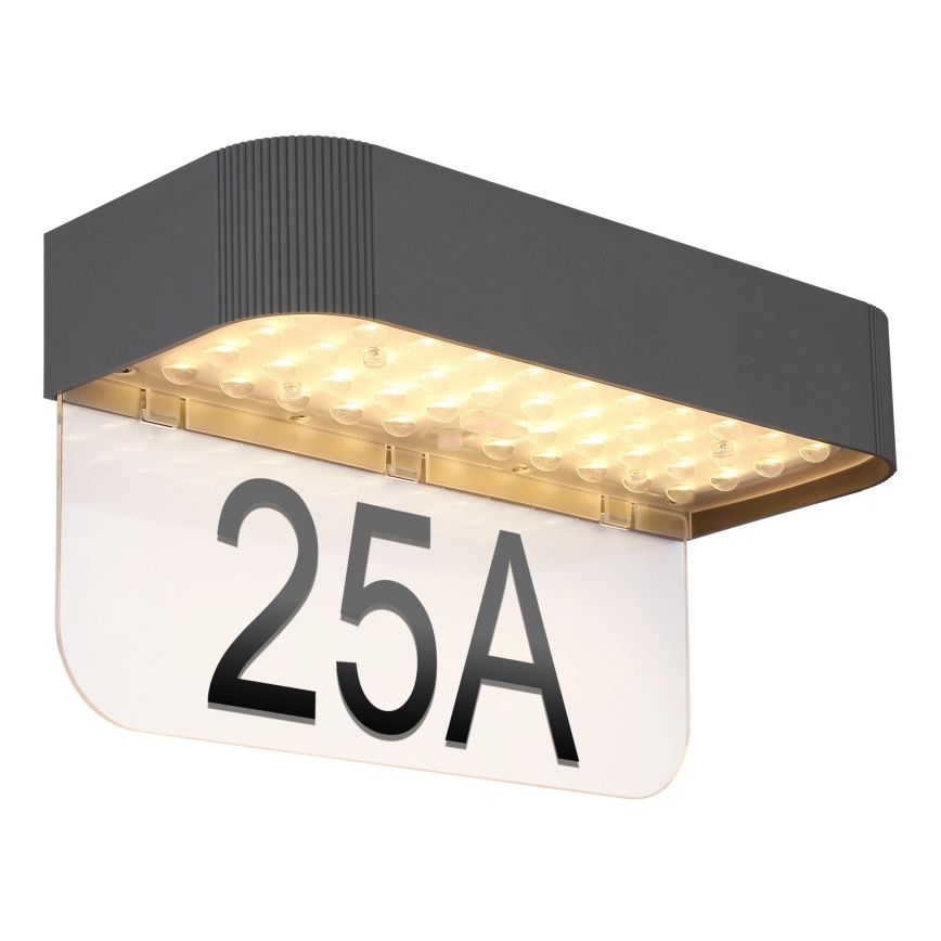 Globo - LED-solcellsdriven husnummerskylt LED/6W/3,7V IP54 1800 mAh