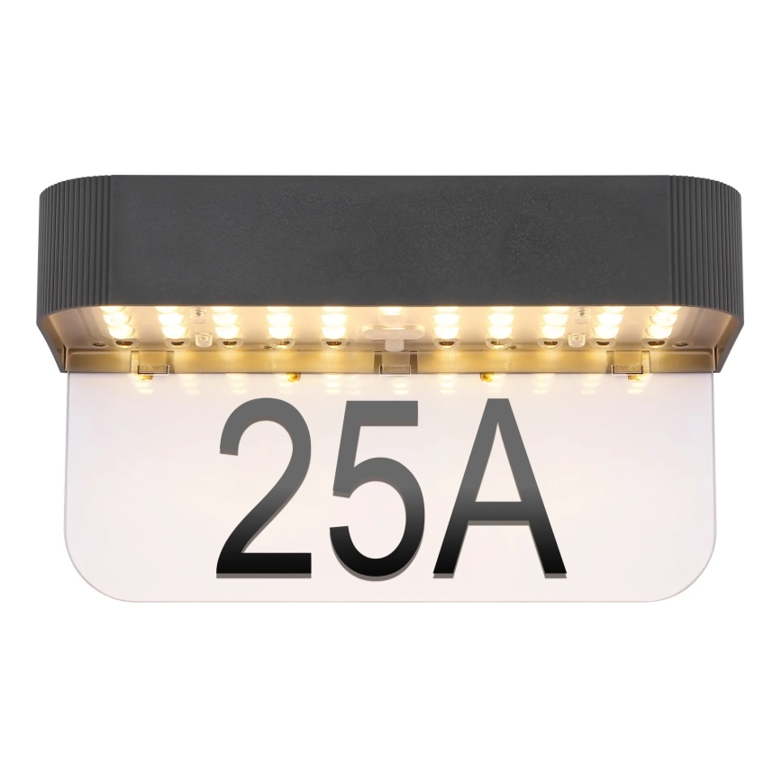 Globo - LED-solcellsdriven husnummerskylt LED/6W/3,7V IP54 1800 mAh