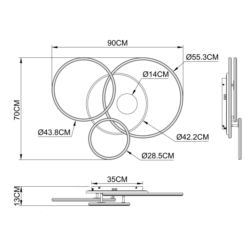 Globo - Dimbart LED-takarmatur LED/54W/230V 2700-6500K 90x70 cm antracit/guld + fjärrkontroll