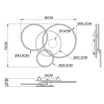 Globo - Dimmbar LED-taklampa LED/54W/230V 2700-6500K 90x70 cm silver + fjärrkontroll