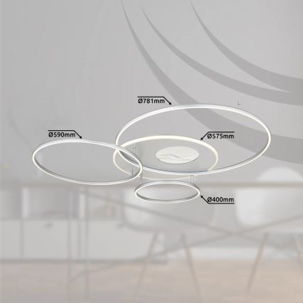 Globo – dimbar LED-taklampa, 70 W, 230 V, 2700–6500 K, Tuya-kompatibel Wi‑Fi, mattkrom, med fjärrkontroll