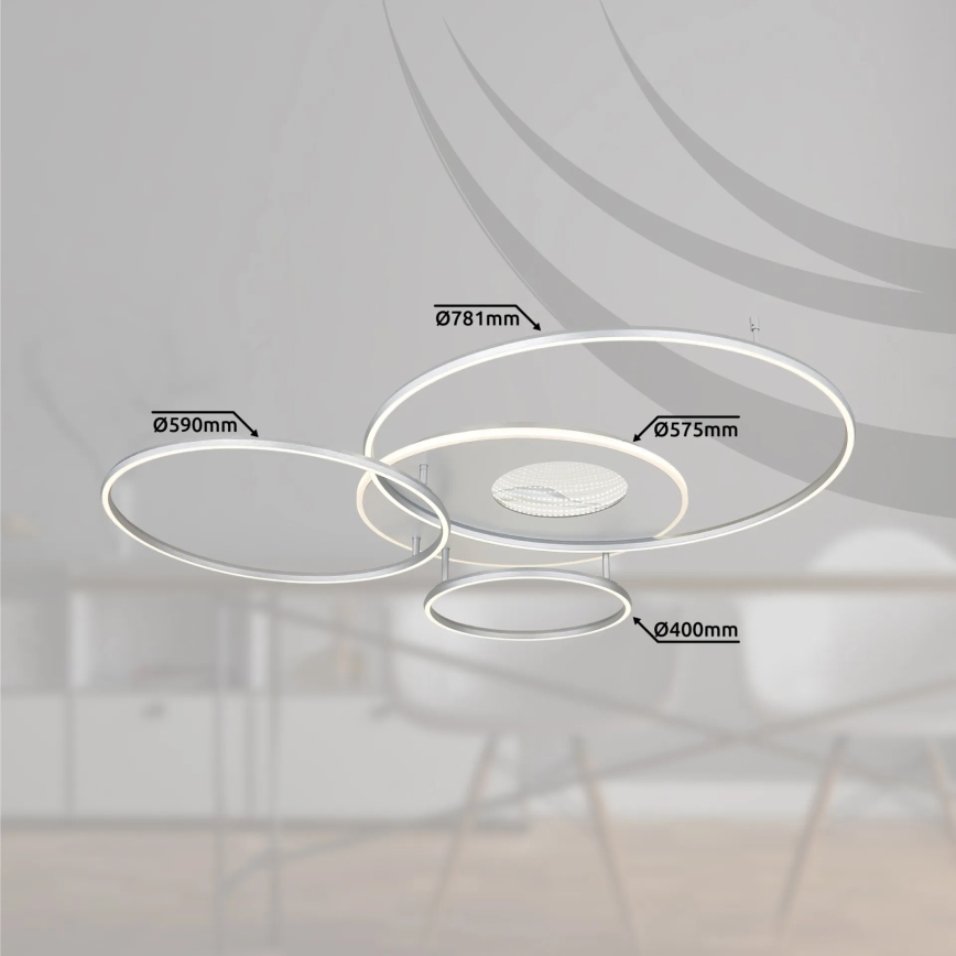 Globo – dimbar LED-taklampa, 70 W, 230 V, 2700–6500 K, Tuya-kompatibel Wi‑Fi, mattkrom, med fjärrkontroll