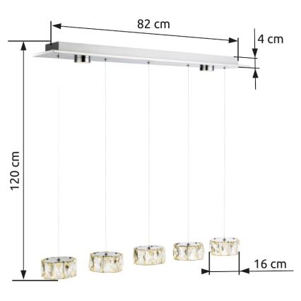 Globo - LED ljuskrona med textilsladd LED/52W/230V 4000K skinande krom/genomskinlig