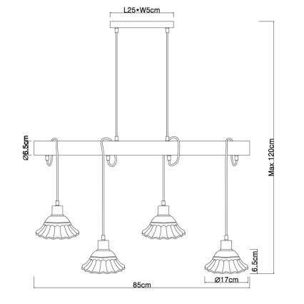 Globo 54050-4H - Ljuskrona med snöre JOWITA 4xE27/40W/230V