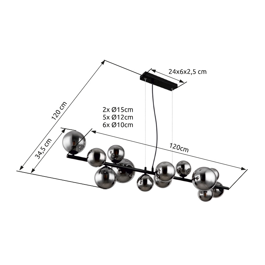 Globo - LED ljuskrona med textilsladd 13xG9/3,5W/230V rökig/svart