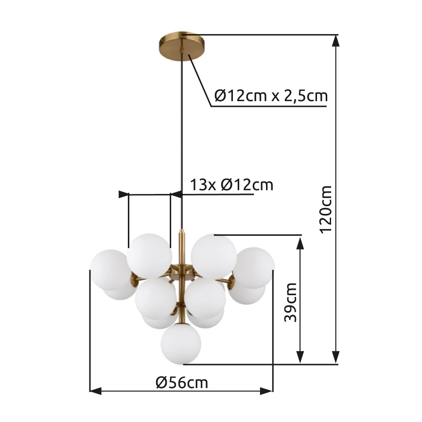 Globo - Ljuskrona med textilsladd 13xG9/5W/230V diameter 56 cm guld
