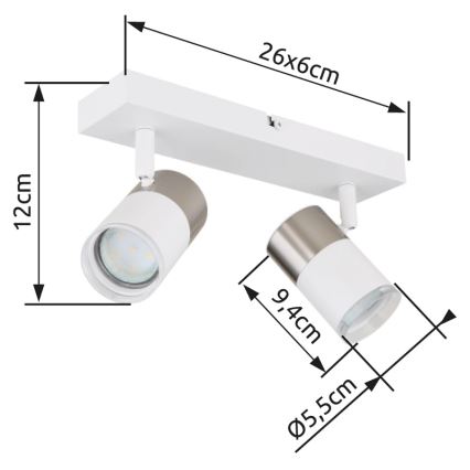 Globo - Spotlight 2xGU10/25W/230V vit/matt krom