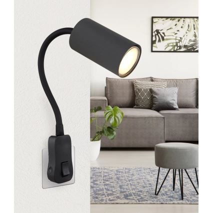 Globo - Väggspotlight flr uttag 1xGU10/35W/230V svart