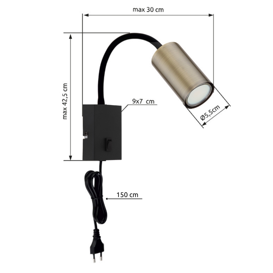 Globo - Flexibel vägglampa 1xGU10/25W/230V svart/mässing