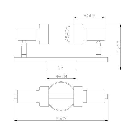 Globo - Spotlight  2xGU10/25W/230V svart/guld