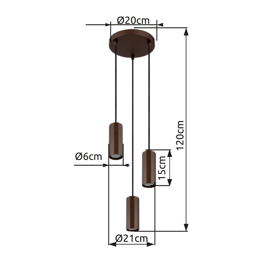 Globo - Ljuskrona med textilsladd 3xGU10/25W/230V brun