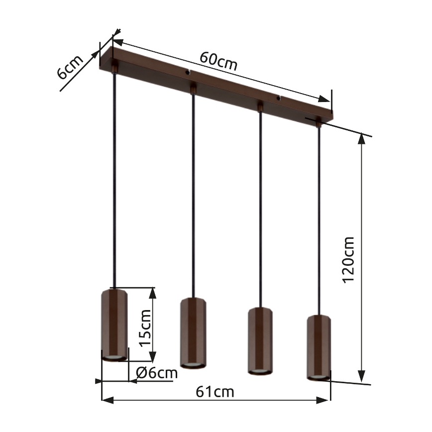 Globo - Ljuskrona med textilsladd 4xGU10/25W/230V brun