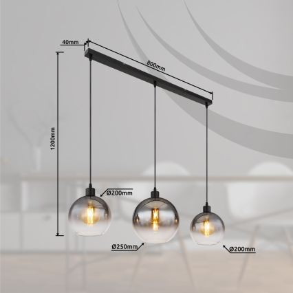 Globo - Pendellampa med kabel 3xE27/60W/230V