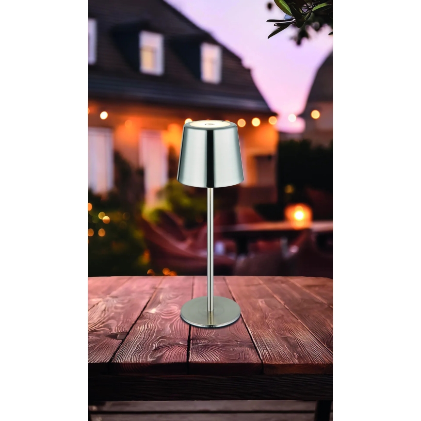 Globo - dimbar LED-bordslampa, beröringsstyrd och uppladdningsbar, LED/2W/3,7V, 3000/4000/6000K, 2200 mAh, blank krom