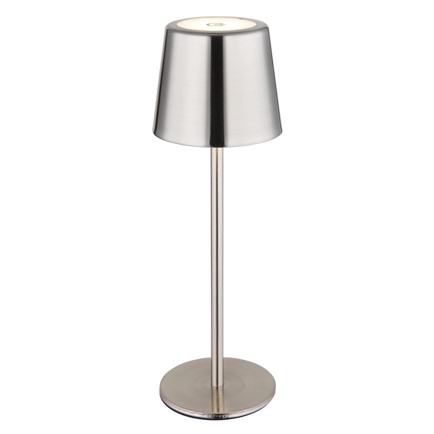 Globo - dimbar LED-bordslampa, beröringsstyrd och uppladdningsbar, LED/2W/3,7V, 3000/4000/6000K, 2200 mAh, blank krom
