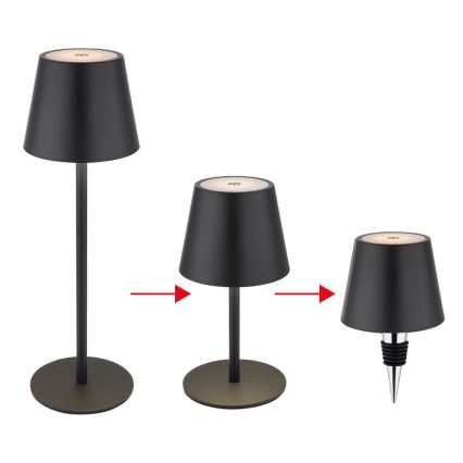 Globo - Dimmbar beröringsstyrd uppladdningsbar utomhusbordslampa 3-i-1 LED/3W/5V 3000/4000/5000K IP54 1800 mAh svart