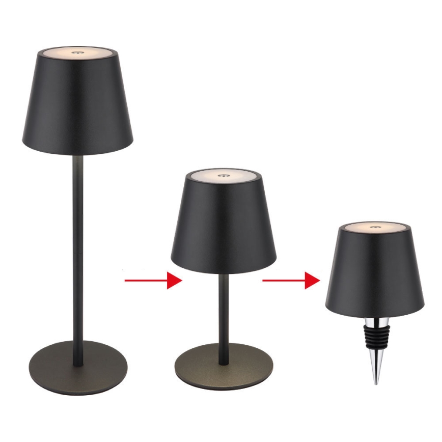 Globo - Dimmbar beröringsstyrd uppladdningsbar utomhusbordslampa 3-i-1 LED/3W/5V 3000/4000/5000K IP54 1800 mAh svart