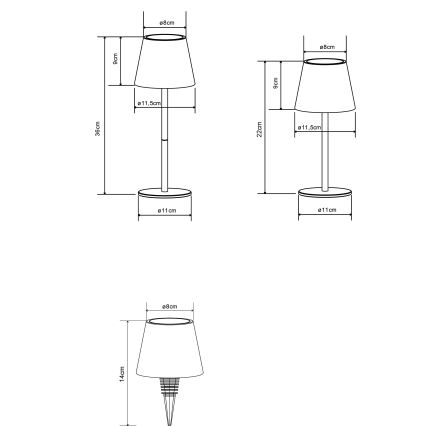 Globo - Dimmbar beröringsstyrd uppladdningsbar utomhusbordslampa 3-i-1 LED/3W/5V 3000/4000/5000K IP54 1800 mAh svart