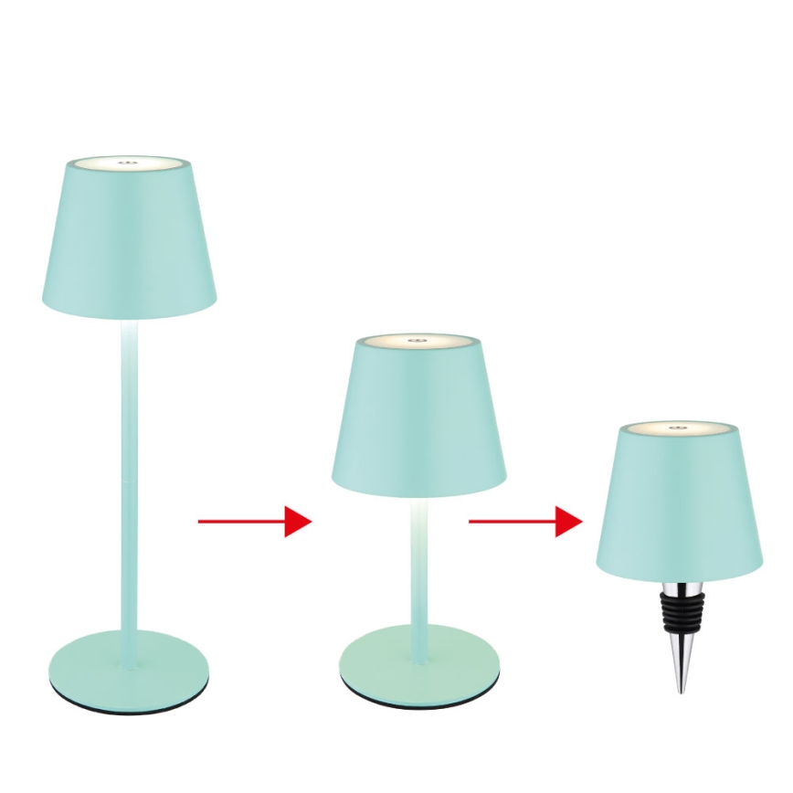Globo – dimbar, touchstyrd, uppladdningsbar utomhusbordslampa 3-i-1, LED/3W/5V, 3000/4000/5000K, IP54, 1800 mAh, mintgrön