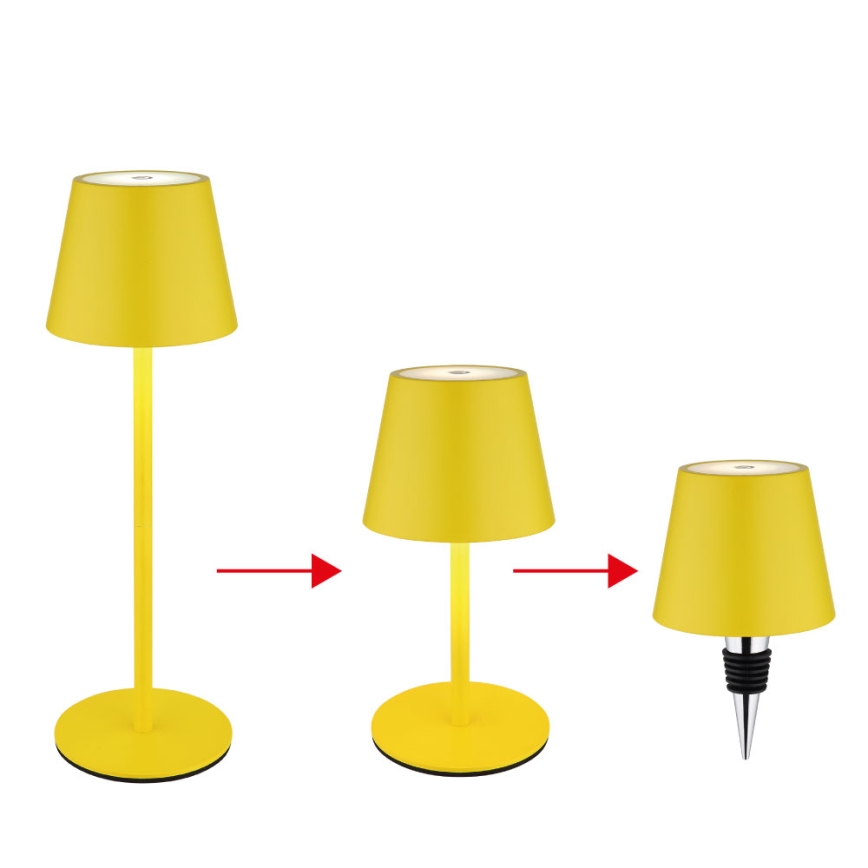 Globo - LED-dimbar touchstyrd uppladdningsbar utomhusbordslampa 3-i-1 LED/3W/5V 3000/4000/5000K IP54 1800 mAh gul