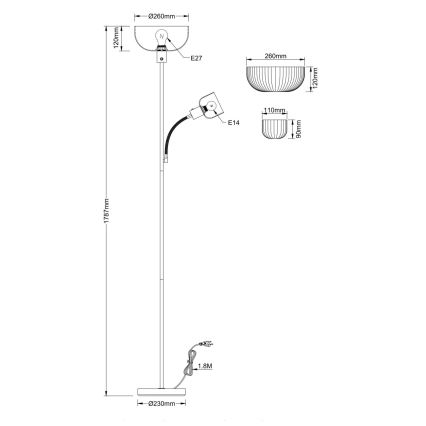 Globo - Golvlampa 1xE27/40W/230V + 1xE14/25W