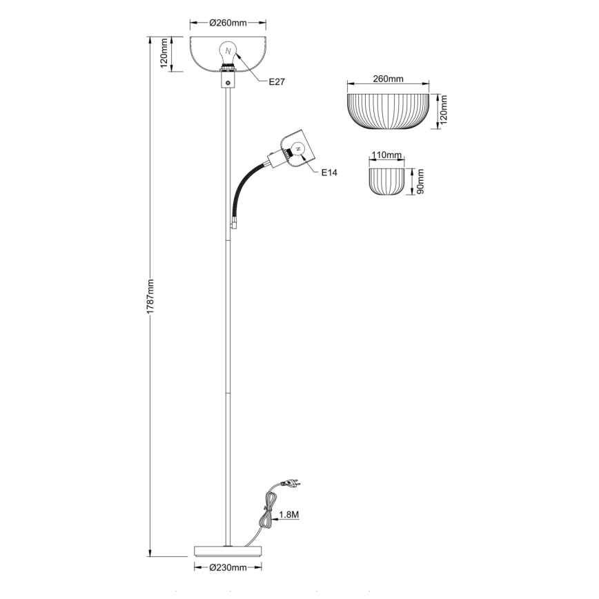 Globo - Golvlampa 1xE27/40W/230V + 1xE14/25W