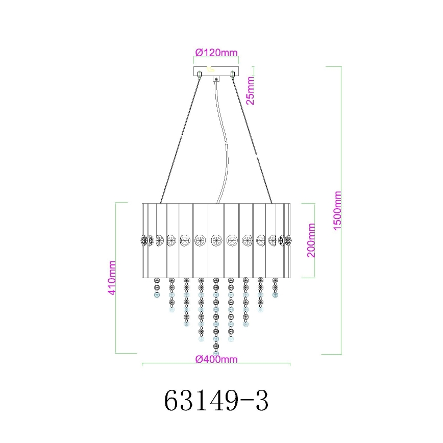Globo - Ljuskrona med textilsladd 3xE27/40W/230V diameter 40 cm