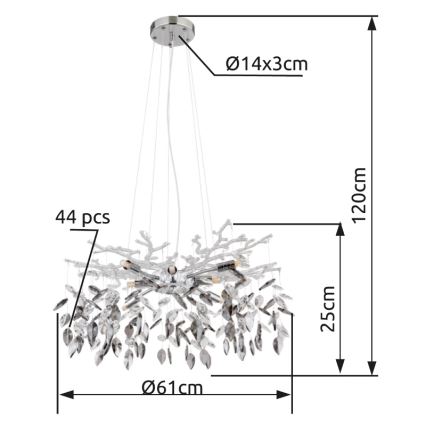 Globo - Ljuskrona med textilsladd 8xG9/8W/230V diameter 61 cm skinande krom