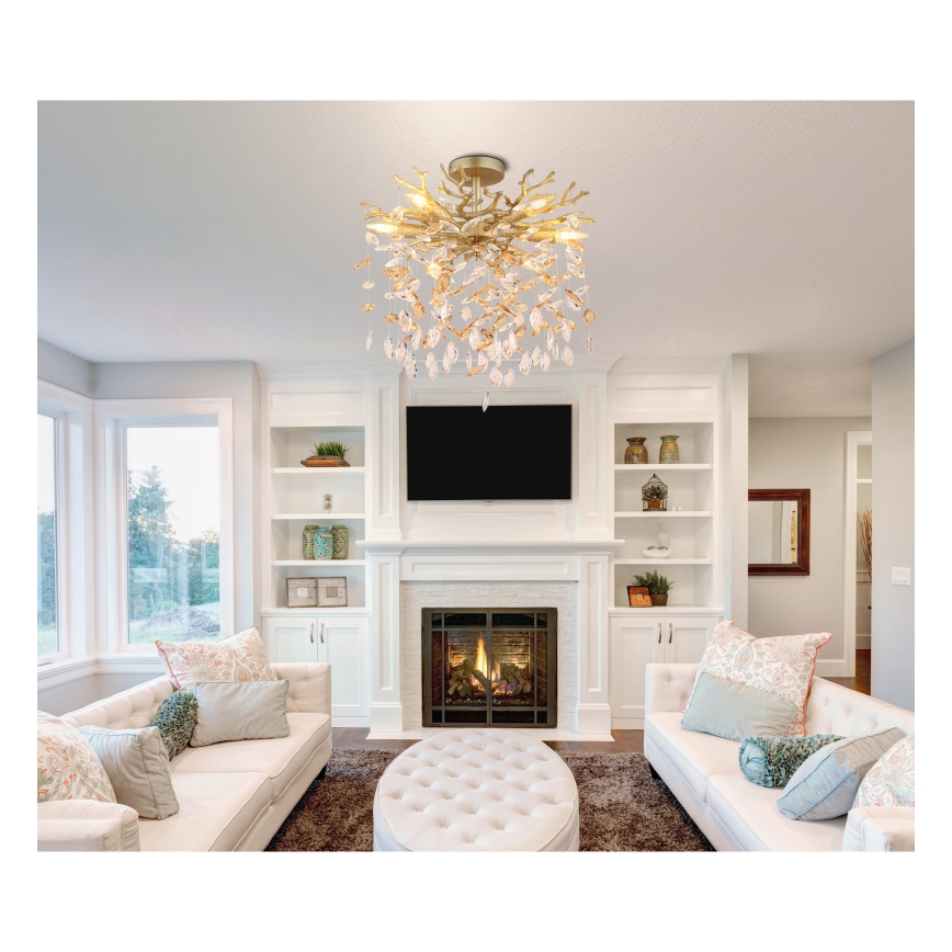 Globo - Taklampa på stång 6xE14/40W/230V guldfärgad