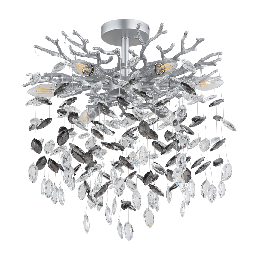Globo - Taklampa på stång 6xE14/40W/230V silverfärgad