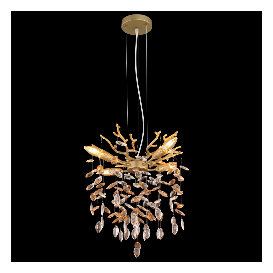 Globo - Hängande ljuskrona på kabel 4xE14/40W/230V, guldfärgad