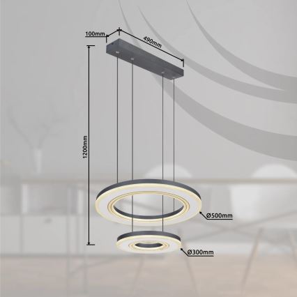 Globo - LED ljusreglerad ljuskrona på textilsladd LED/50W/230V 2700-6000K diameter 50 cm svart + fjärrkontroll