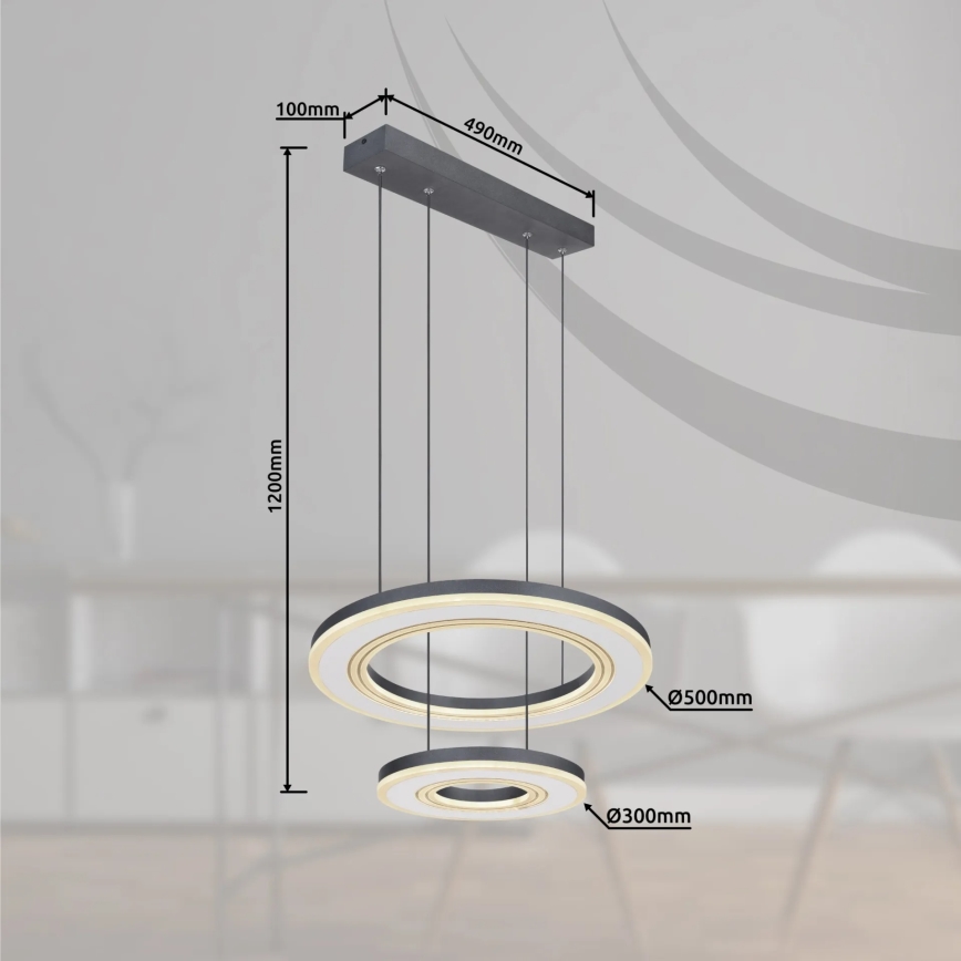 Globo - LED ljusreglerad ljuskrona på textilsladd LED/50W/230V 2700-6000K diameter 50 cm svart + fjärrkontroll