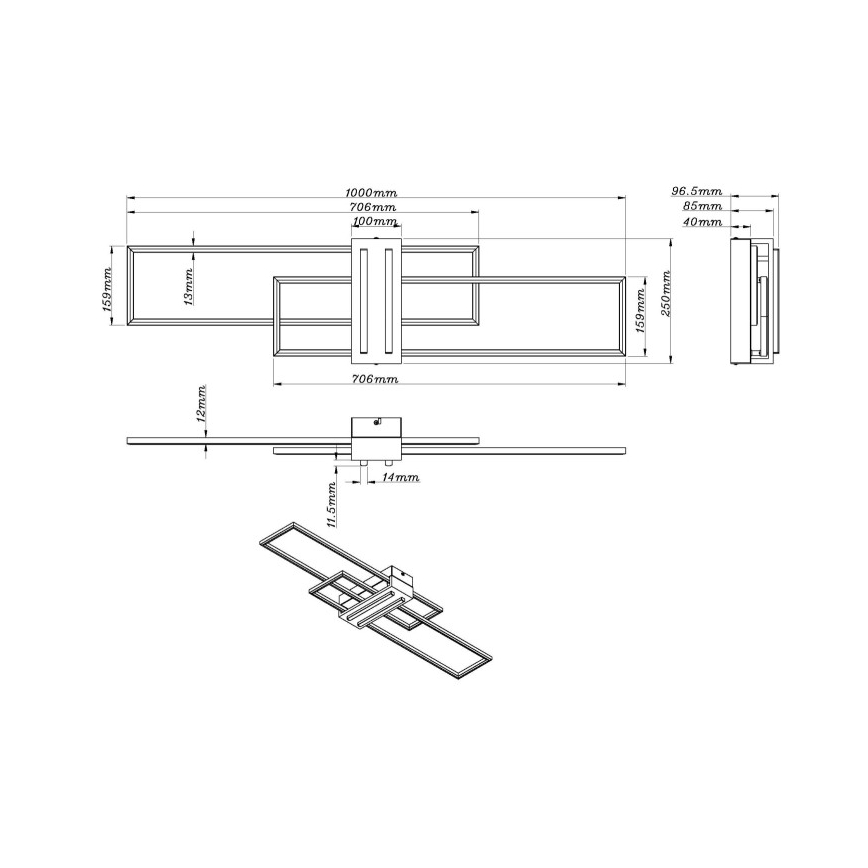 Globo - LED taklampa LED/40W/230V 3000K 25x100 cm svart