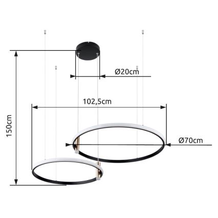 Globo - LED ljusreglerad ljuskrona på textilsladd LED/55W/230V 2700-6000K svart + fjärrkontroll