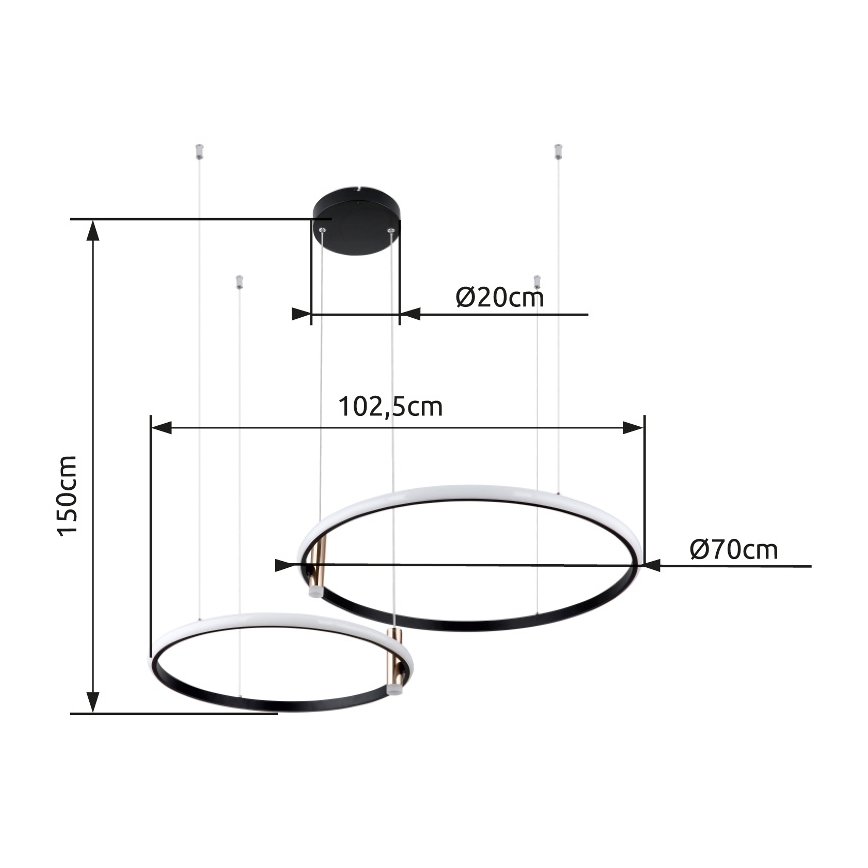Globo - LED ljusreglerad ljuskrona på textilsladd LED/55W/230V 2700-6000K svart + fjärrkontroll