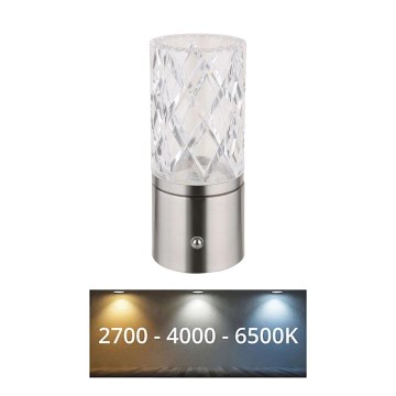 Globo - LED dimbar touchbordslampa LED/2,5W/3,7V 2700K/4000K/6500K 1800 mAh USB matt krom