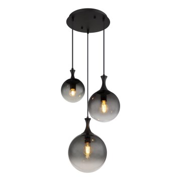 Globo - Ljuskrona med textilsladd 3xE27/10W/230V diameter 48 cm svart