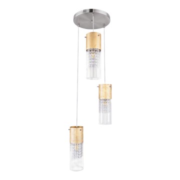 Globo - Ljuskrona med textilsladd 3xE27/60W/230V diameter 30 cm guld