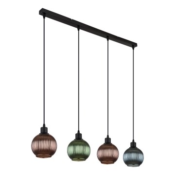 Globo - Ljuskrona med textilsladd 4xE27/25W/230V koppar/grön/blå