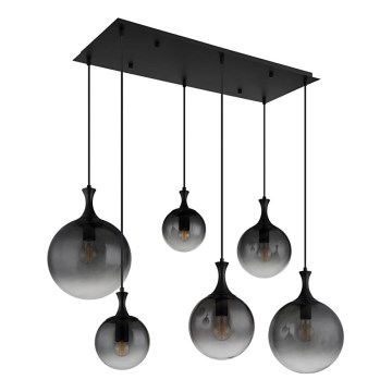 Globo - Ljuskrona med textilsladd 6xE27/10W/230V svart