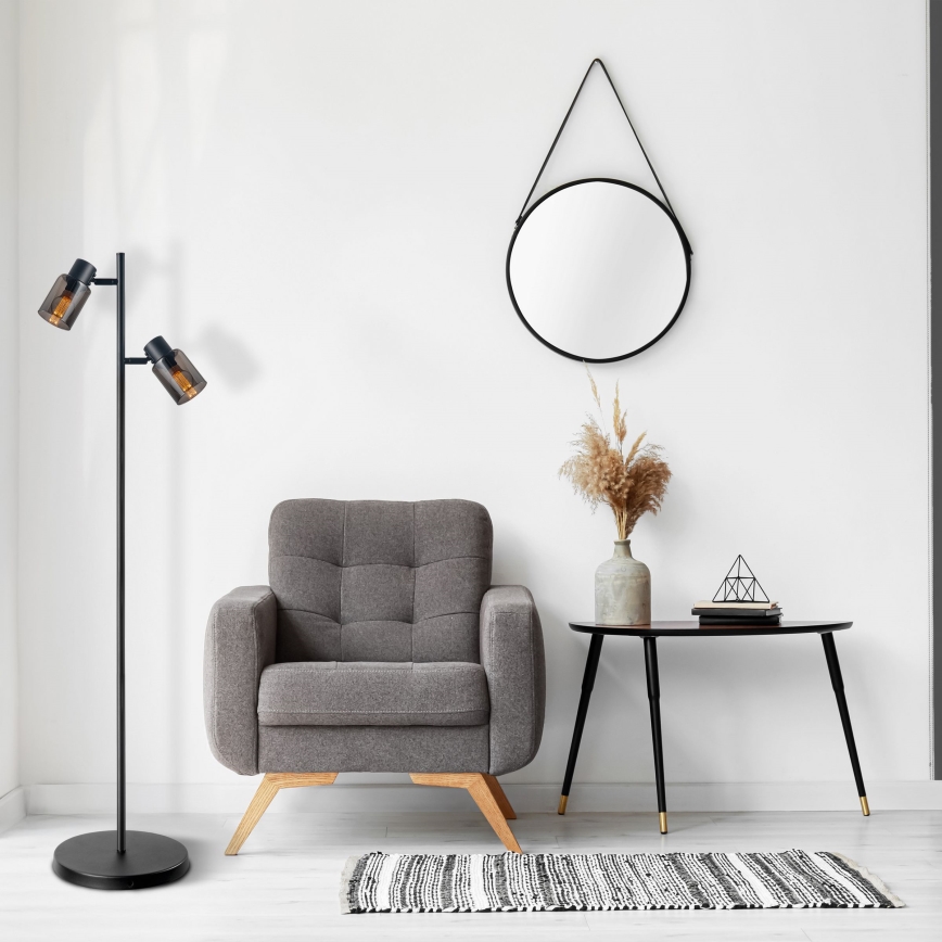 Golvampa REBECCA 2xE14/8W/230V svart/rökfärgad