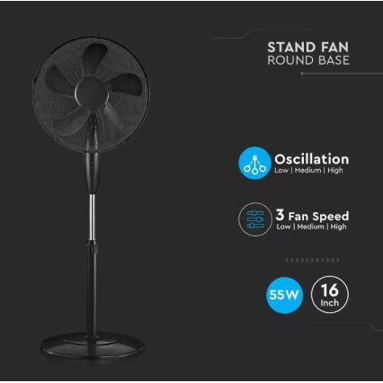 Golvfläkt, Ø 43 cm, 55 W/230 V, svart