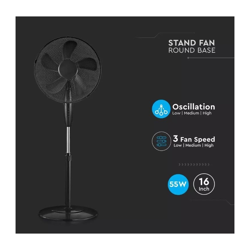 Golvfläkt, Ø 43 cm, 55 W/230 V, svart
