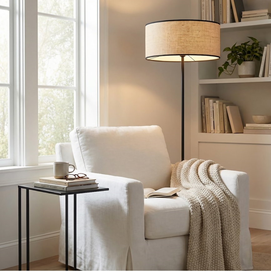 Golvlampa ECO 1xE27/15W/230V beige/rattan