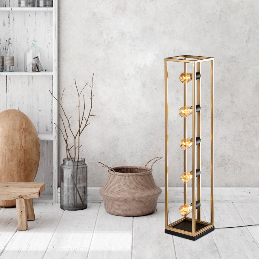 Golvlampa KAFES 5xE27/40W/230V, guldfärgad