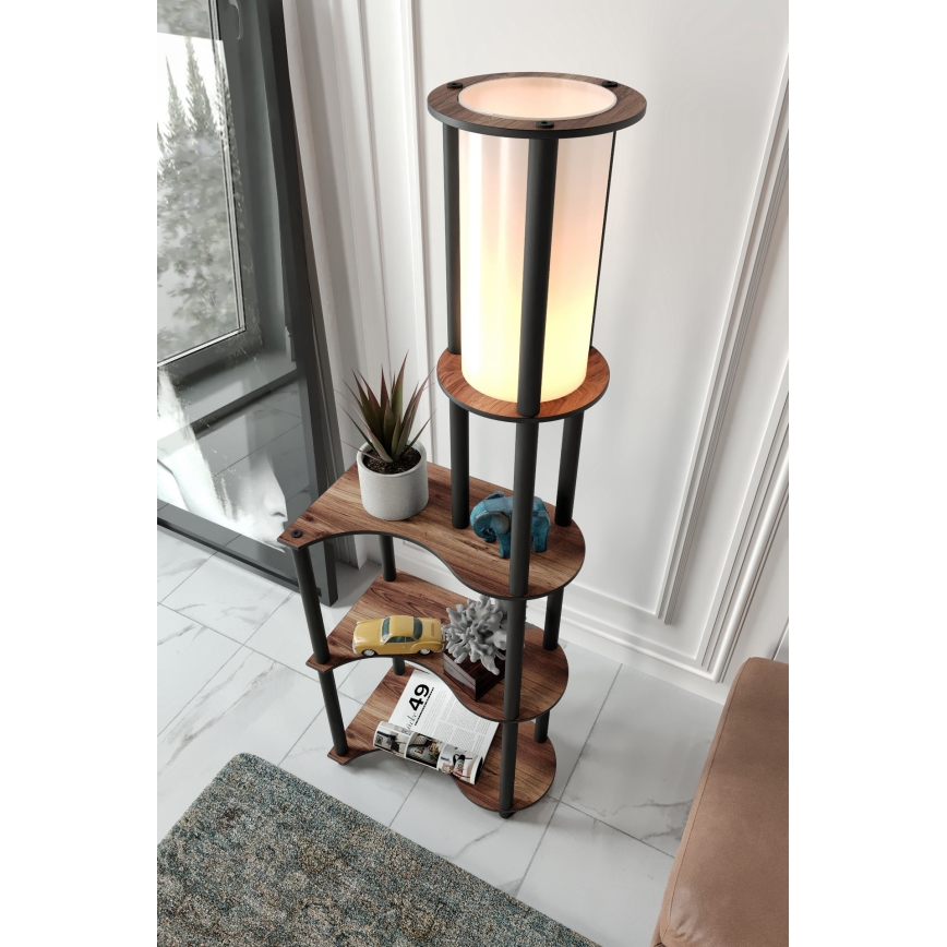 Golvlampa med hyllor 1xE27/40W/230V 140 cm svart/brun