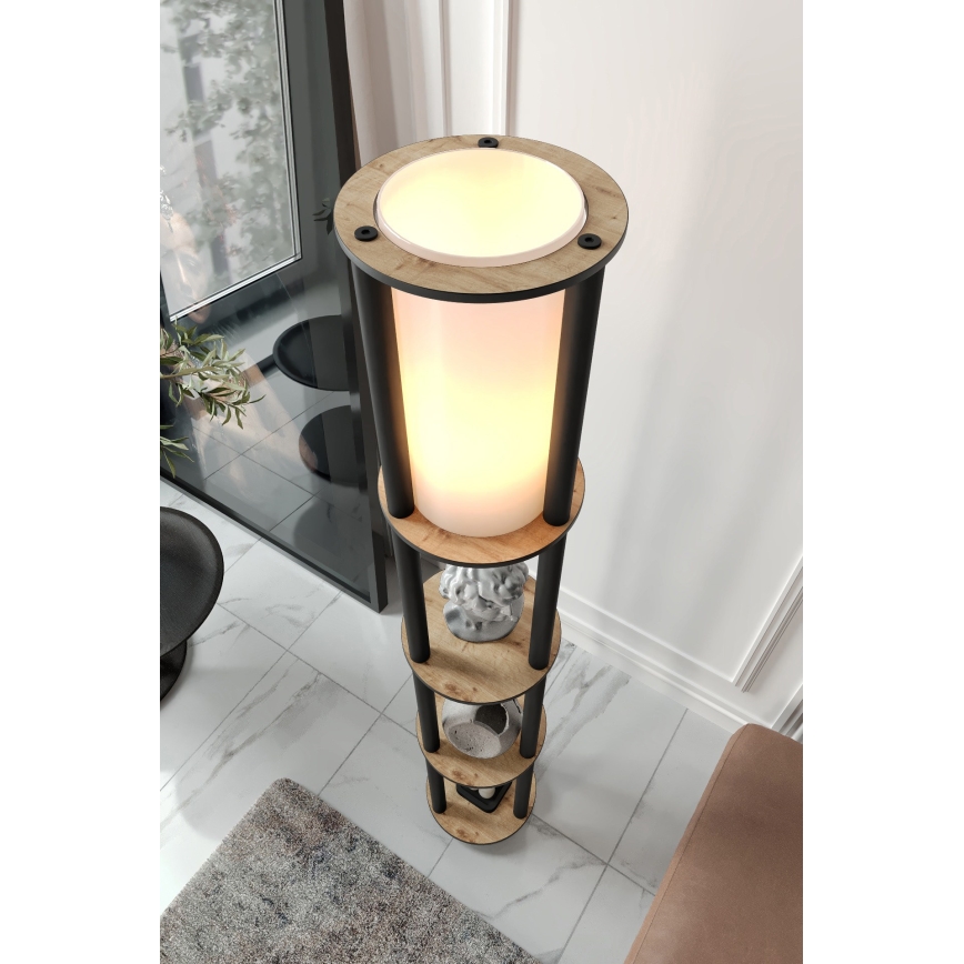 Golvlampa med hyllor 1xE27/40W/230V 150 cm svart/brun