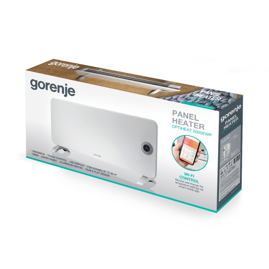 GORENJE OPTIHEAT 2000EWP - Smart elektrisk direktvärmare/konvektor 2000W IP44 Wi-Fi vit